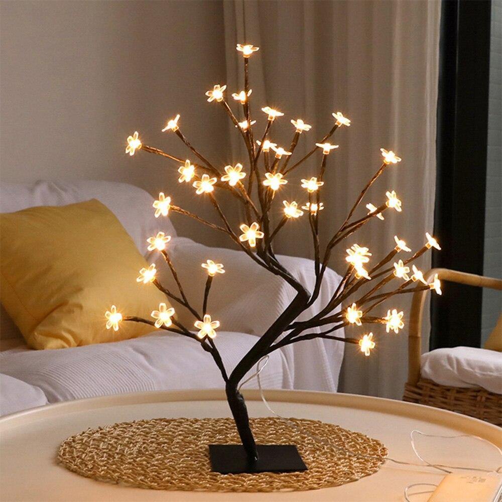 Lampe de bonnet de table bonsaï avec 35 led fleurs de cerisier Lampe  d'arbre, bricolage Lampe artificielle Lampe d'arbre, USB ou alimenté par  batterie, pour chambre de bureau Noël Pa
