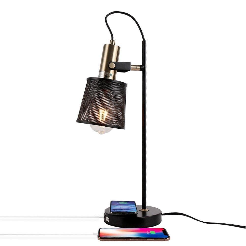 Lampe de bureau effet cuir noir avec prise USB