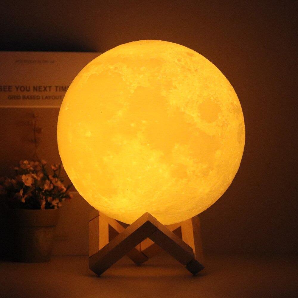 Veilleuse Lune LED - USB - Commande Tactile - Jaune - Chambre Enfant Ou Adulte